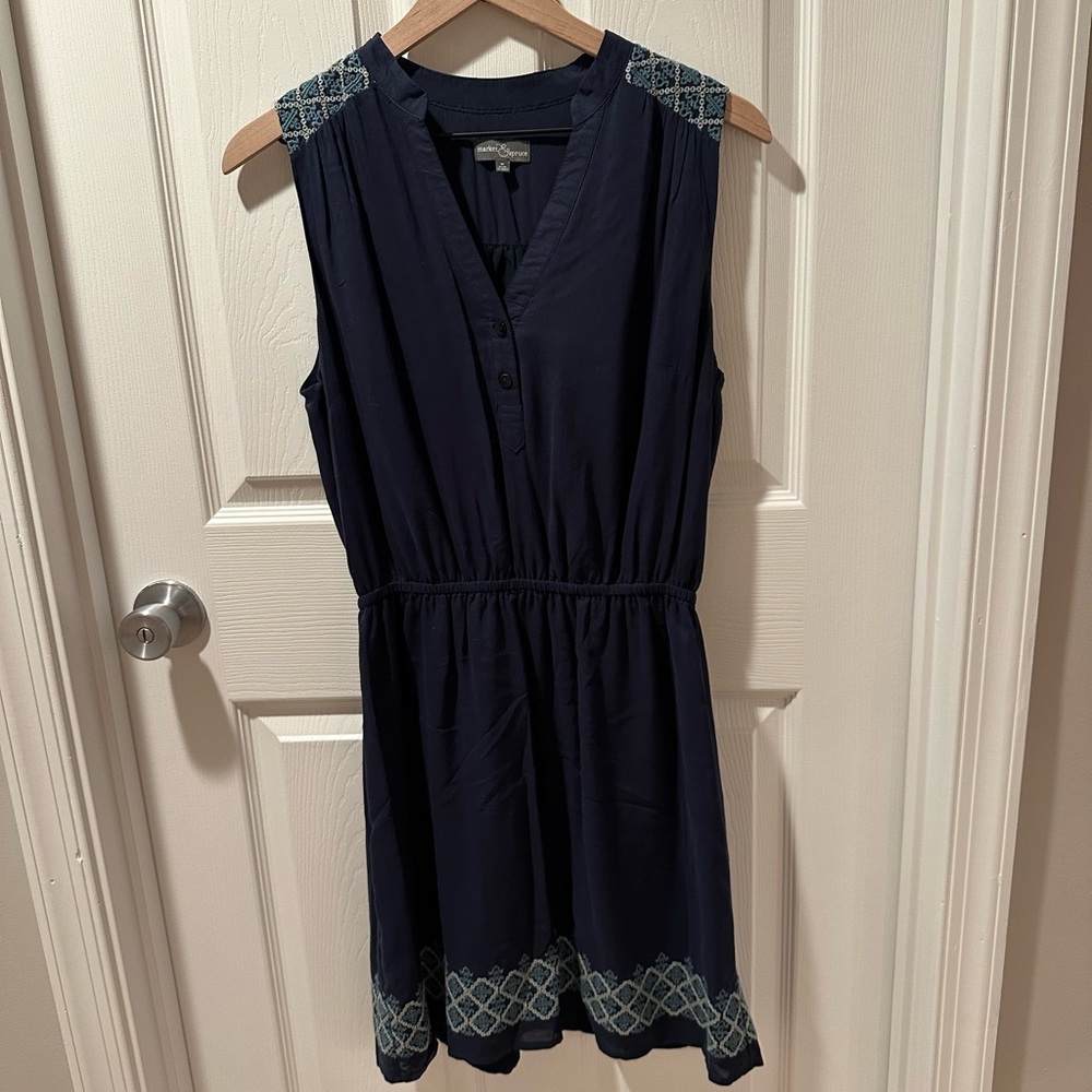 Market & Spruce Stitch Fix Embroidered Navy Blue Dress Women's Size Medium